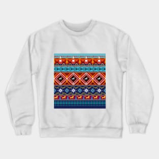 Cross stitch work ethnic pattern Pixel Crewneck Sweatshirt